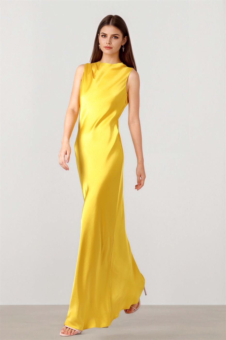 Elegant Satin Dress with Boat Neck