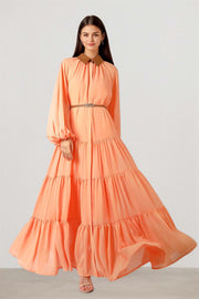 chiffon dress with a leather collar