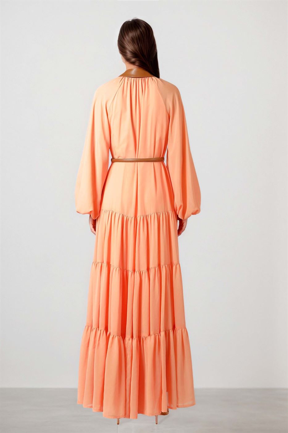 chiffon dress with a leather collar