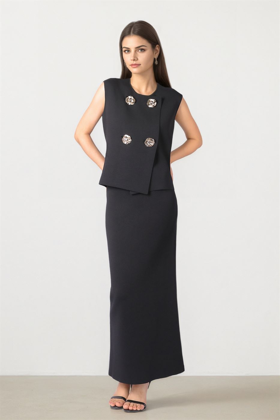 Two-Tone Knit Midi Skirt