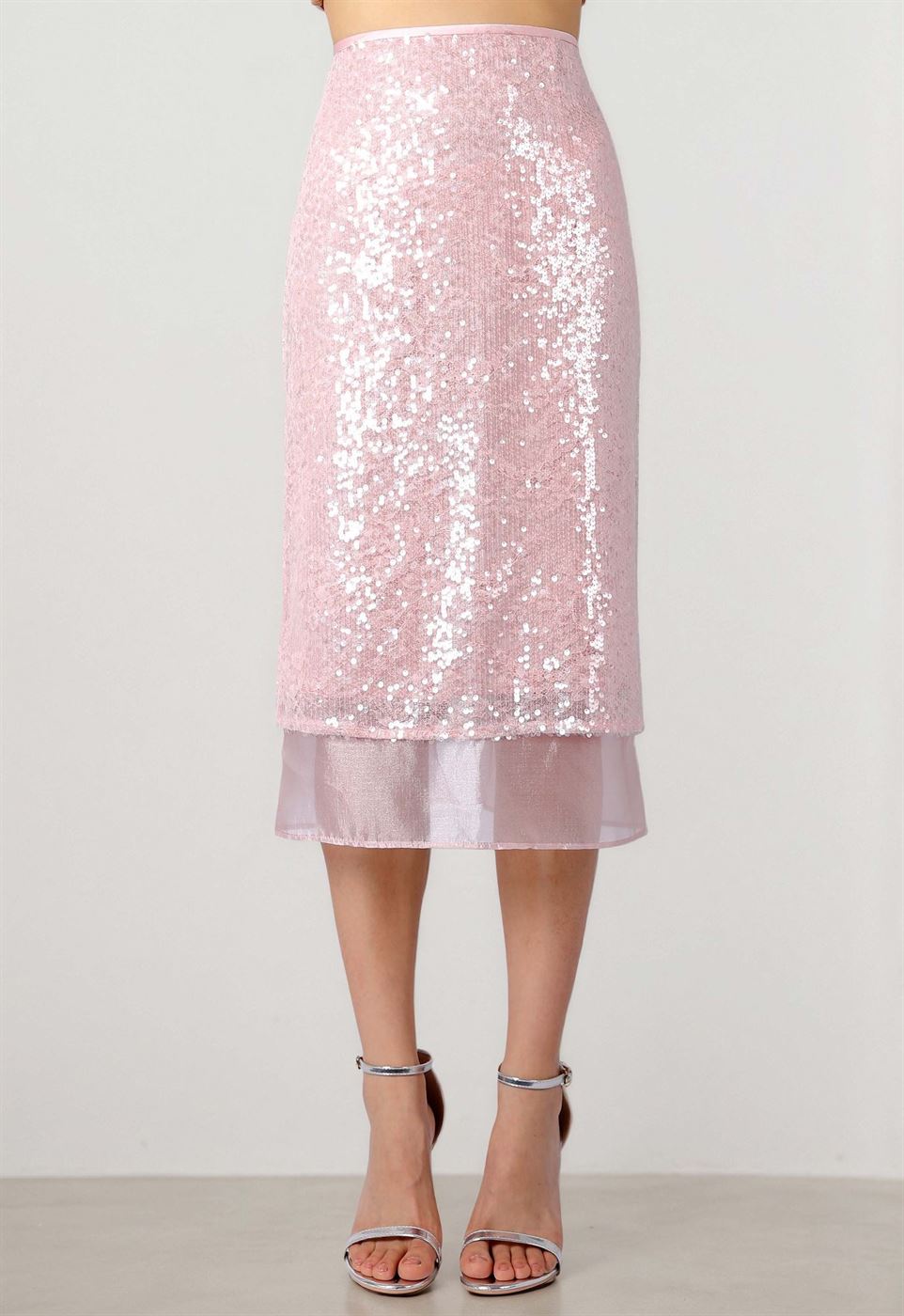 Sequin Organza Midi Skirt