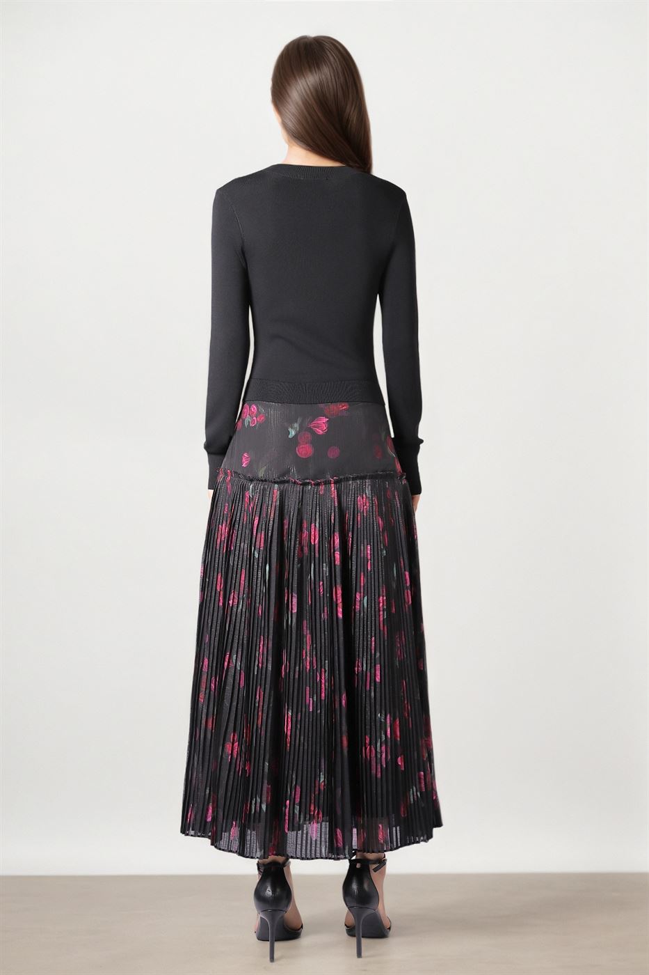 Knit & Chiffon Midi Dress