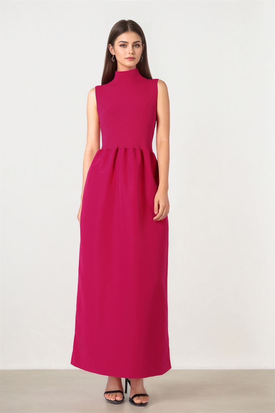 Fuchsia Dress with High Collar