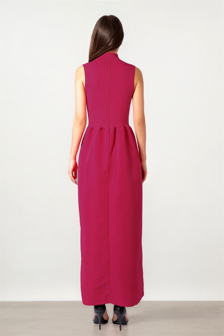 Fuchsia Dress with High Collar