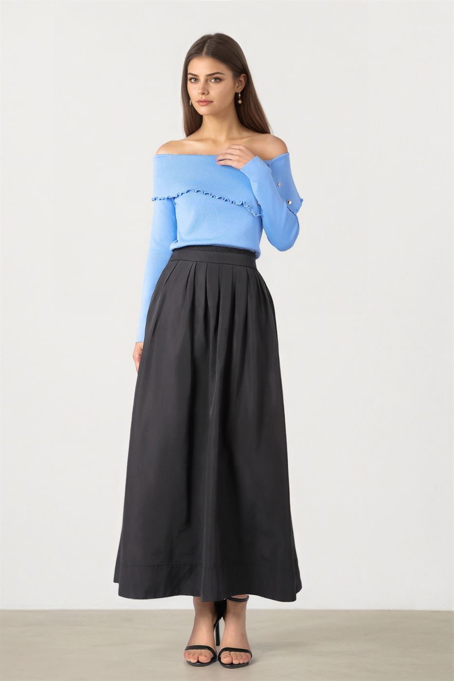 Taffeta Skirt with Lace-Trimmed Waist