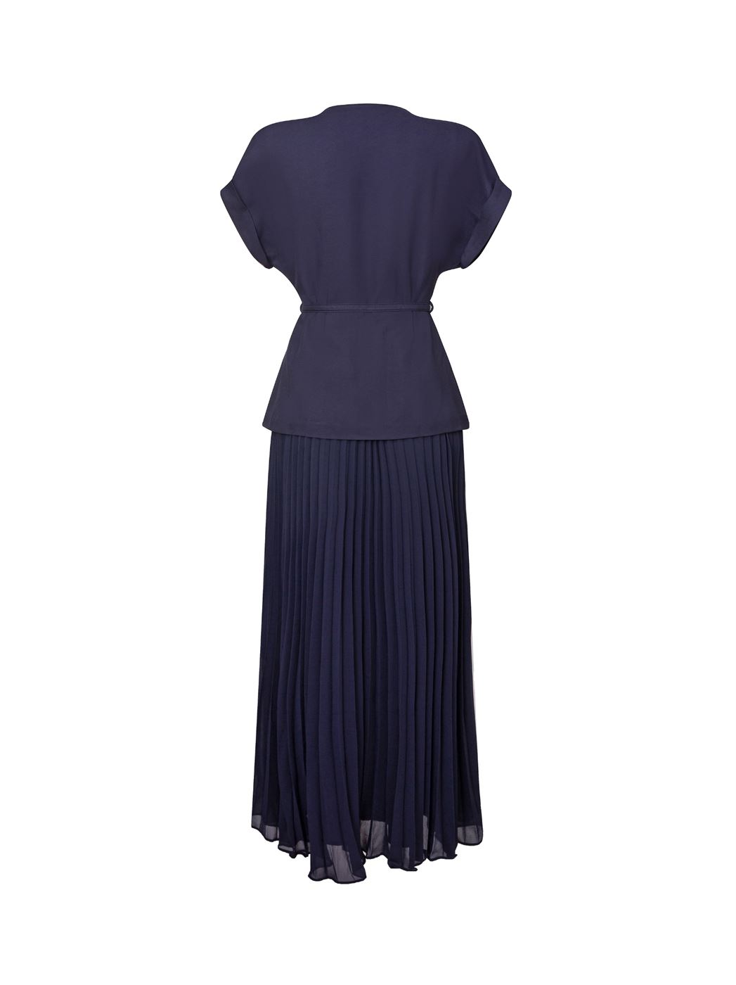 Pleated Maxi Dress with Brooch