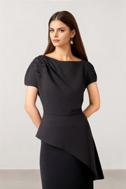 Asymmetric Black Jersey Top