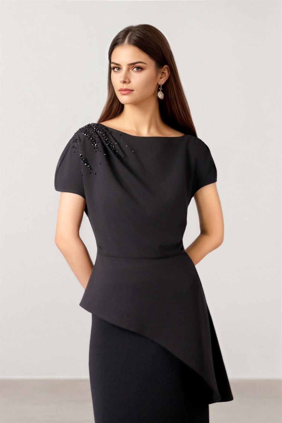 Asymmetric Black Jersey Top