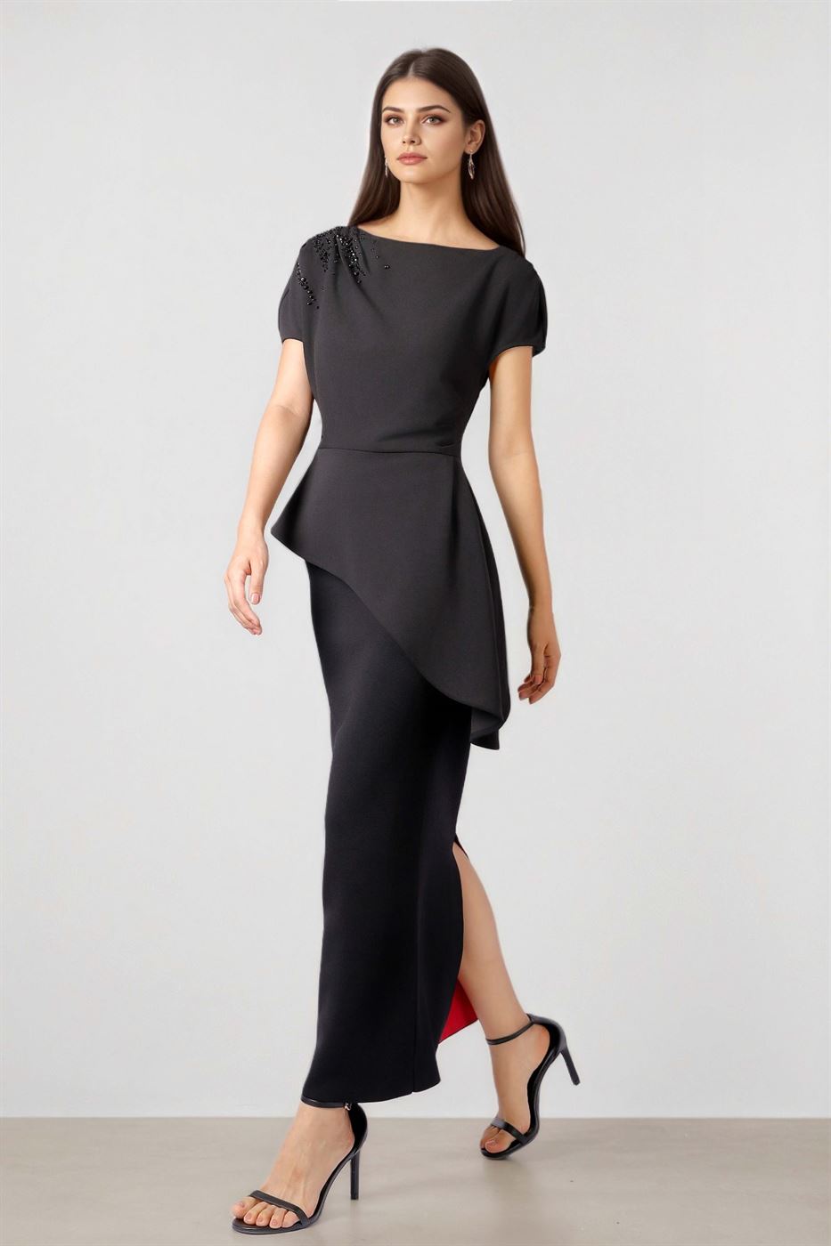 Asymmetric Black Jersey Top