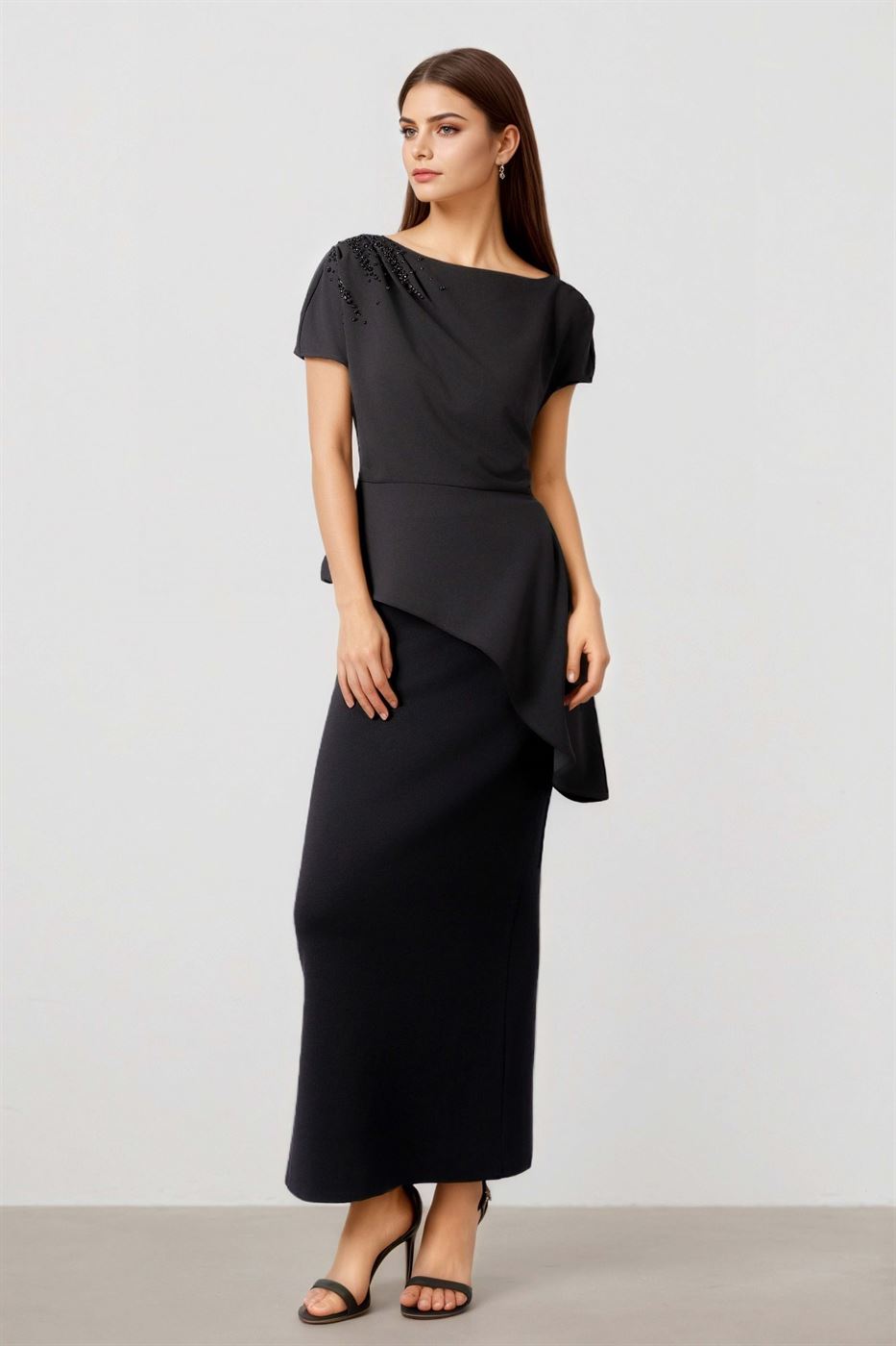 Asymmetric Black Jersey Top