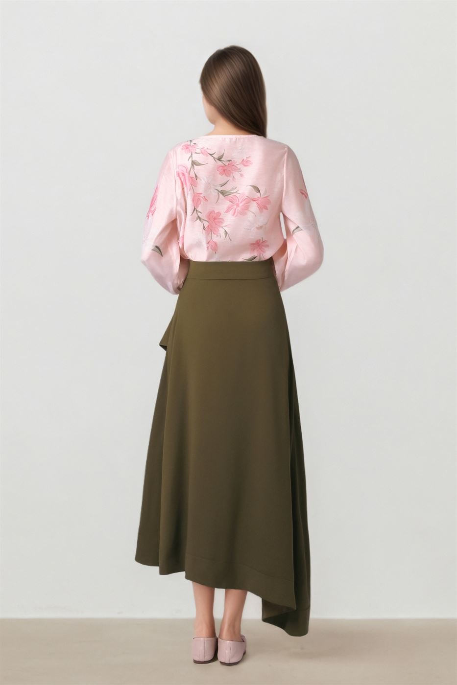 Olive Asymmetrical Crepe Skirt - Femi9 EG