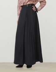 Black Pleated Crepe Maxi Skirt