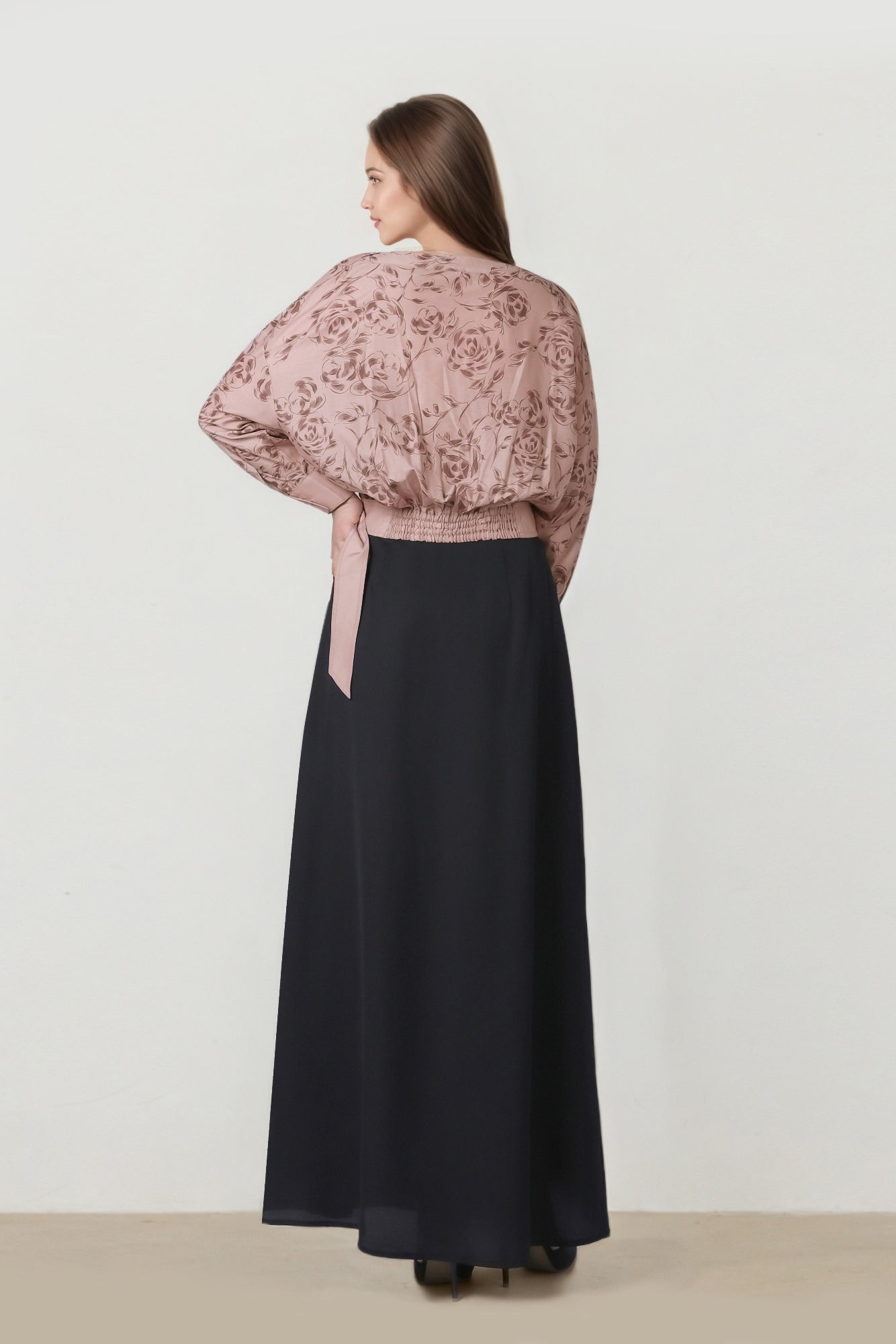 Black Pleated Crepe Maxi Skirt