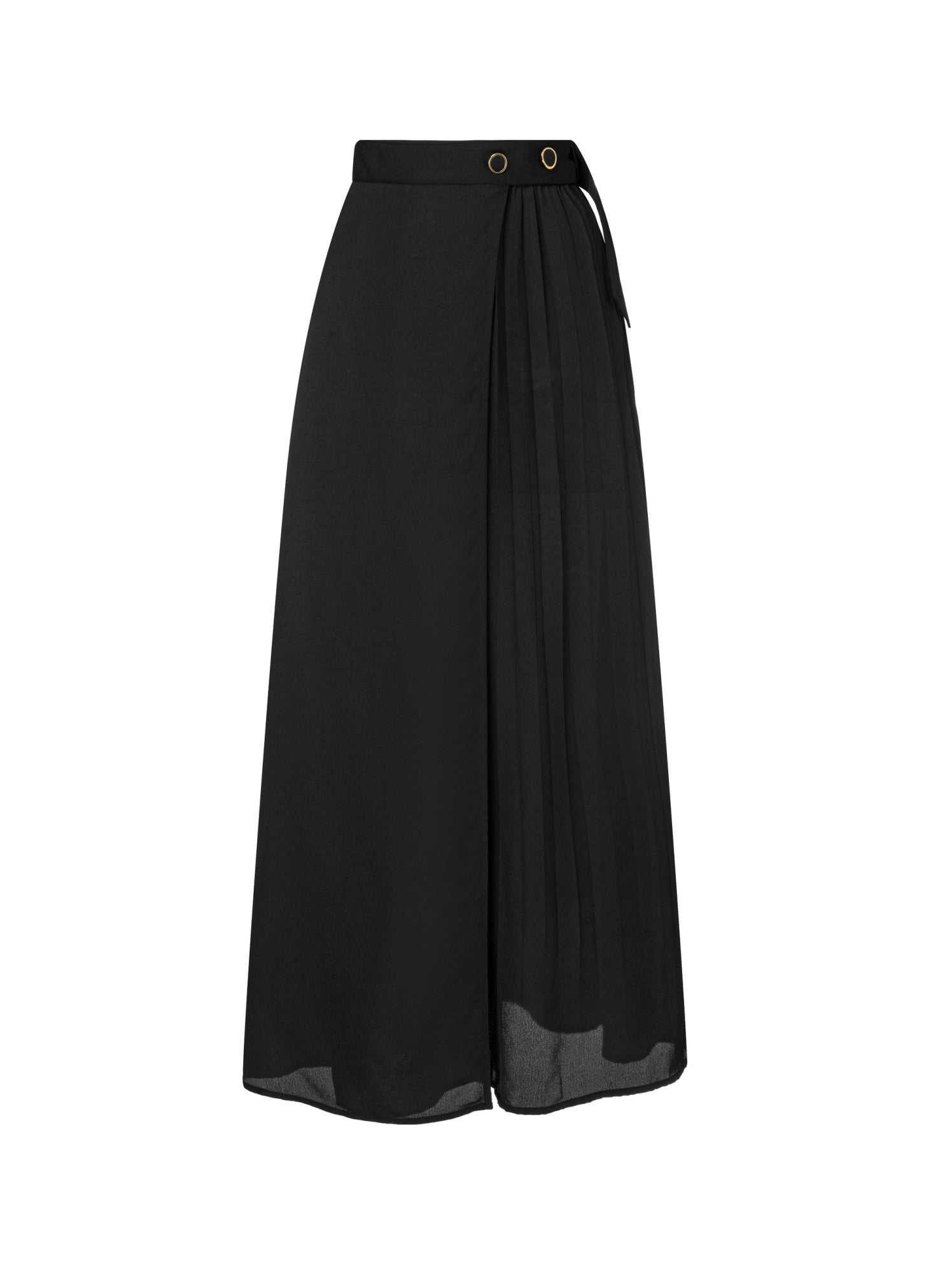 Black Pleated Crepe Maxi Skirt
