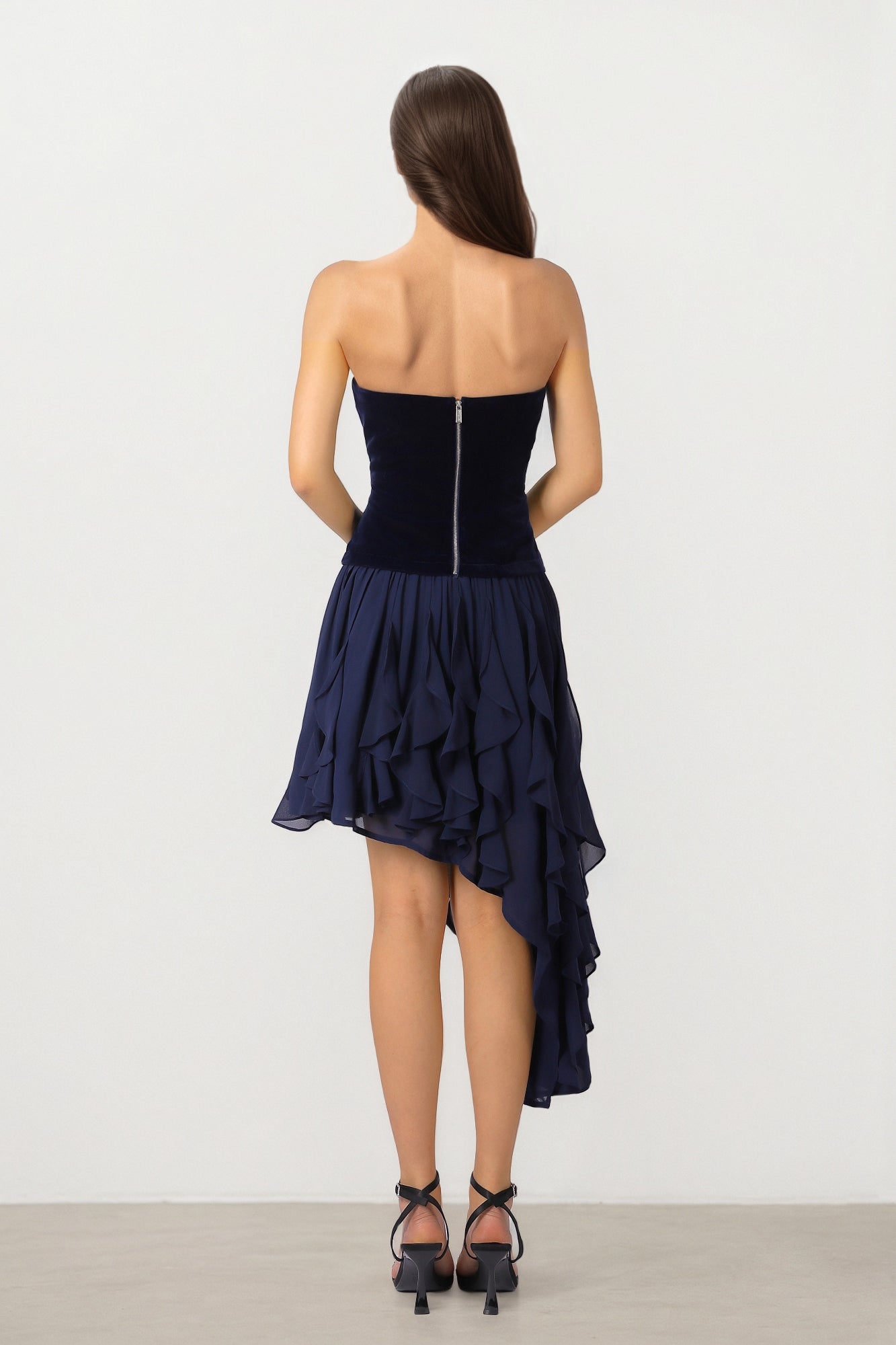Velvet Dress with Chiffon Ruffle Hem