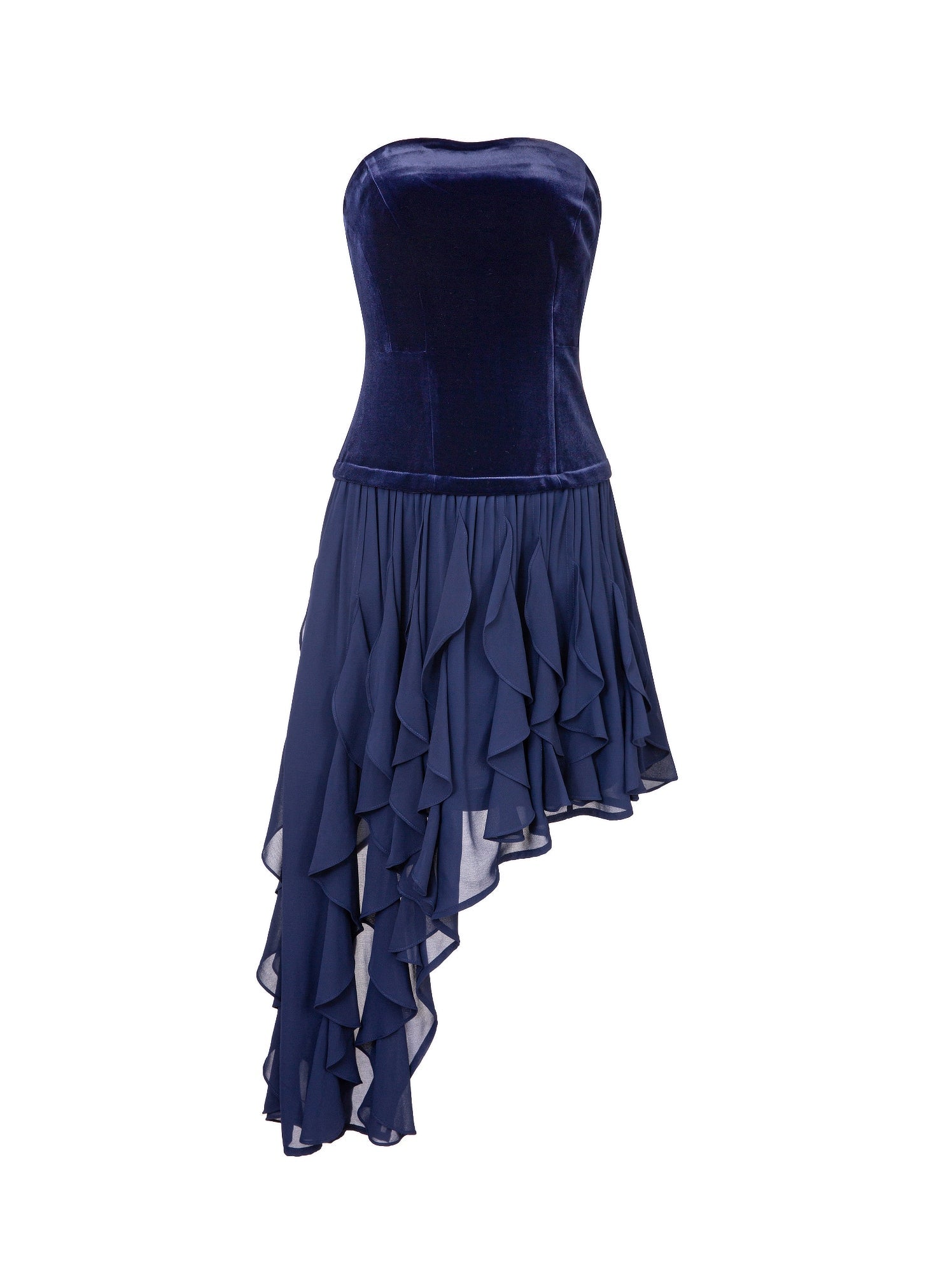 Velvet Dress with Chiffon Ruffle Hem