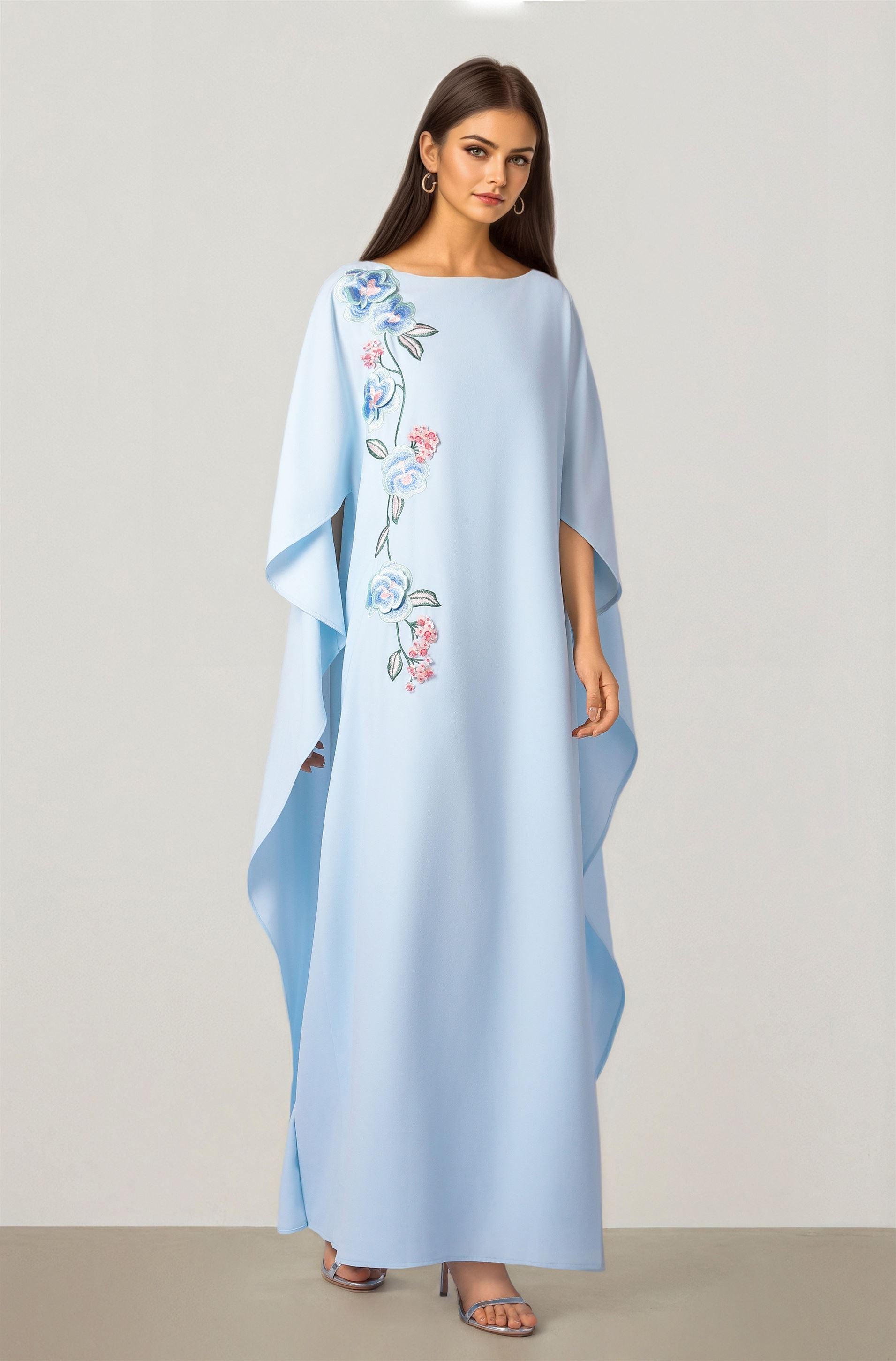 Blue Crepe Kaftan Dress
