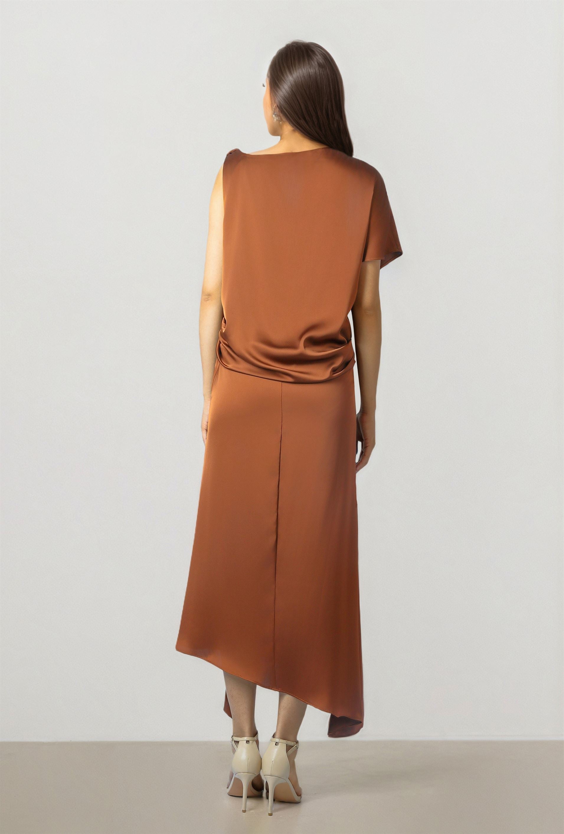 Mocha Satin Midi Dress