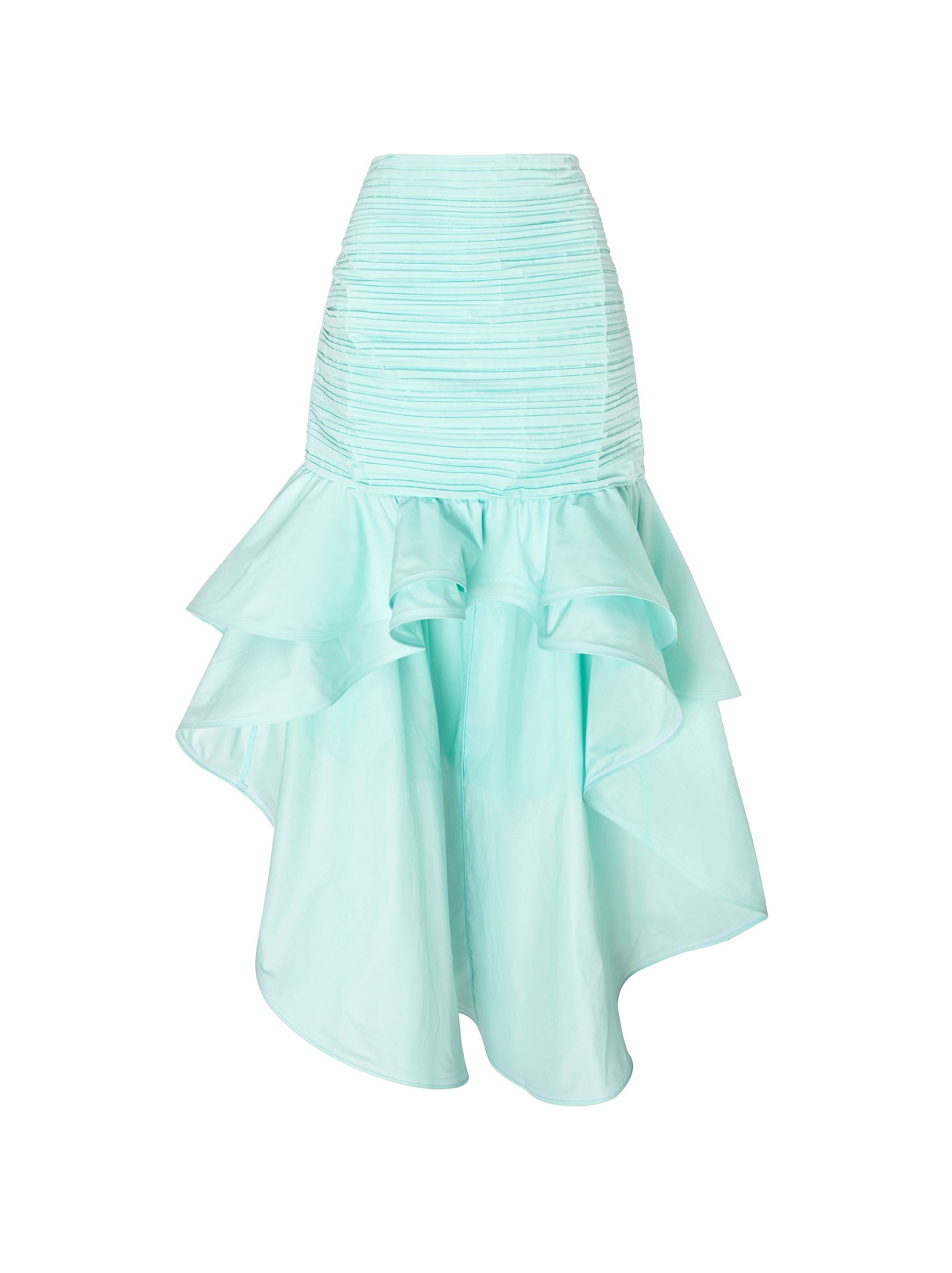 Blue Tiered Pleated Skirt