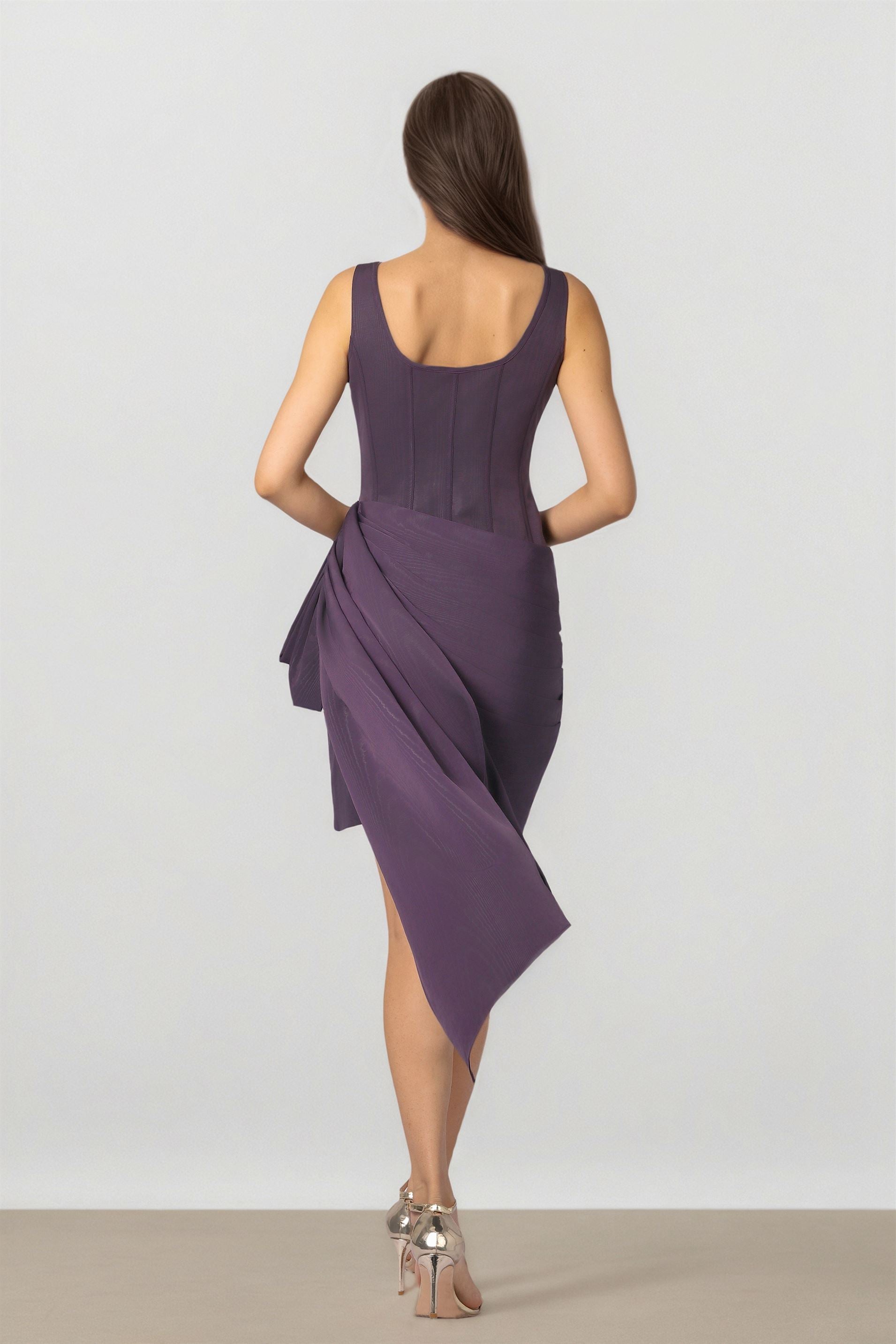 Pleated Drapping With Bow Dress