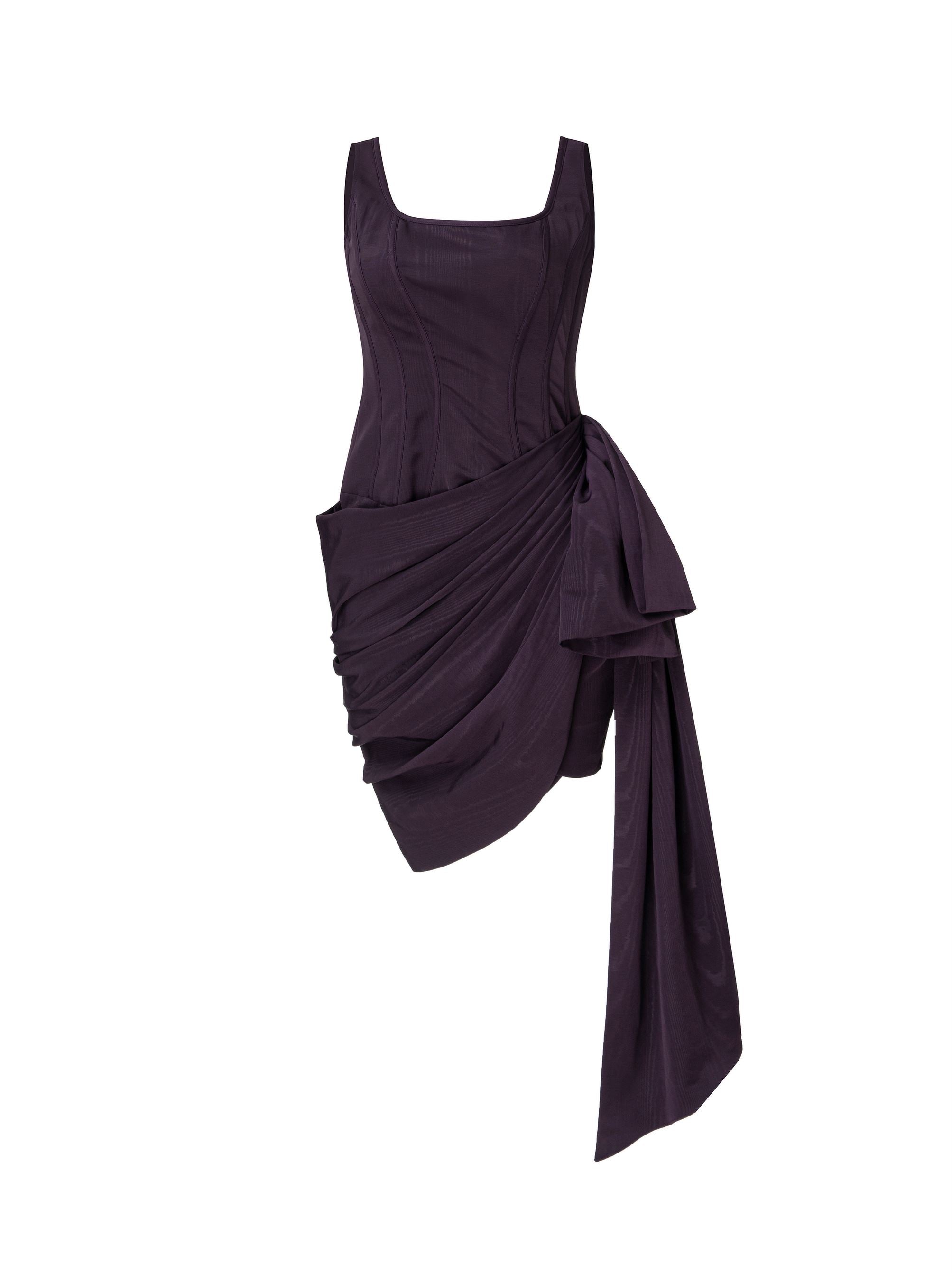 Pleated Drapping With Bow Dress