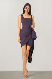 Pleated Drapping With Bow Dress