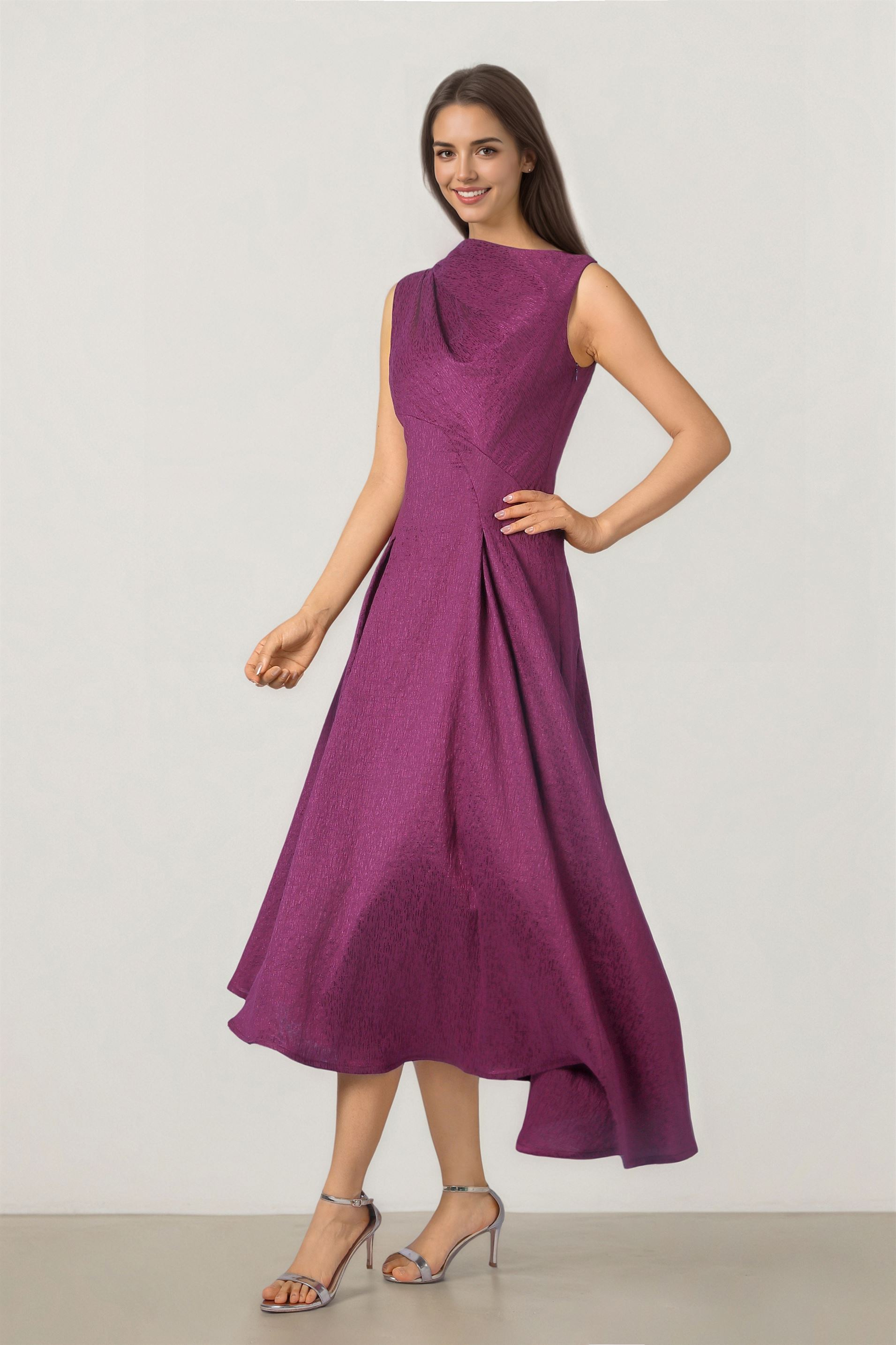 Elegant Pleated Jacquard Dress