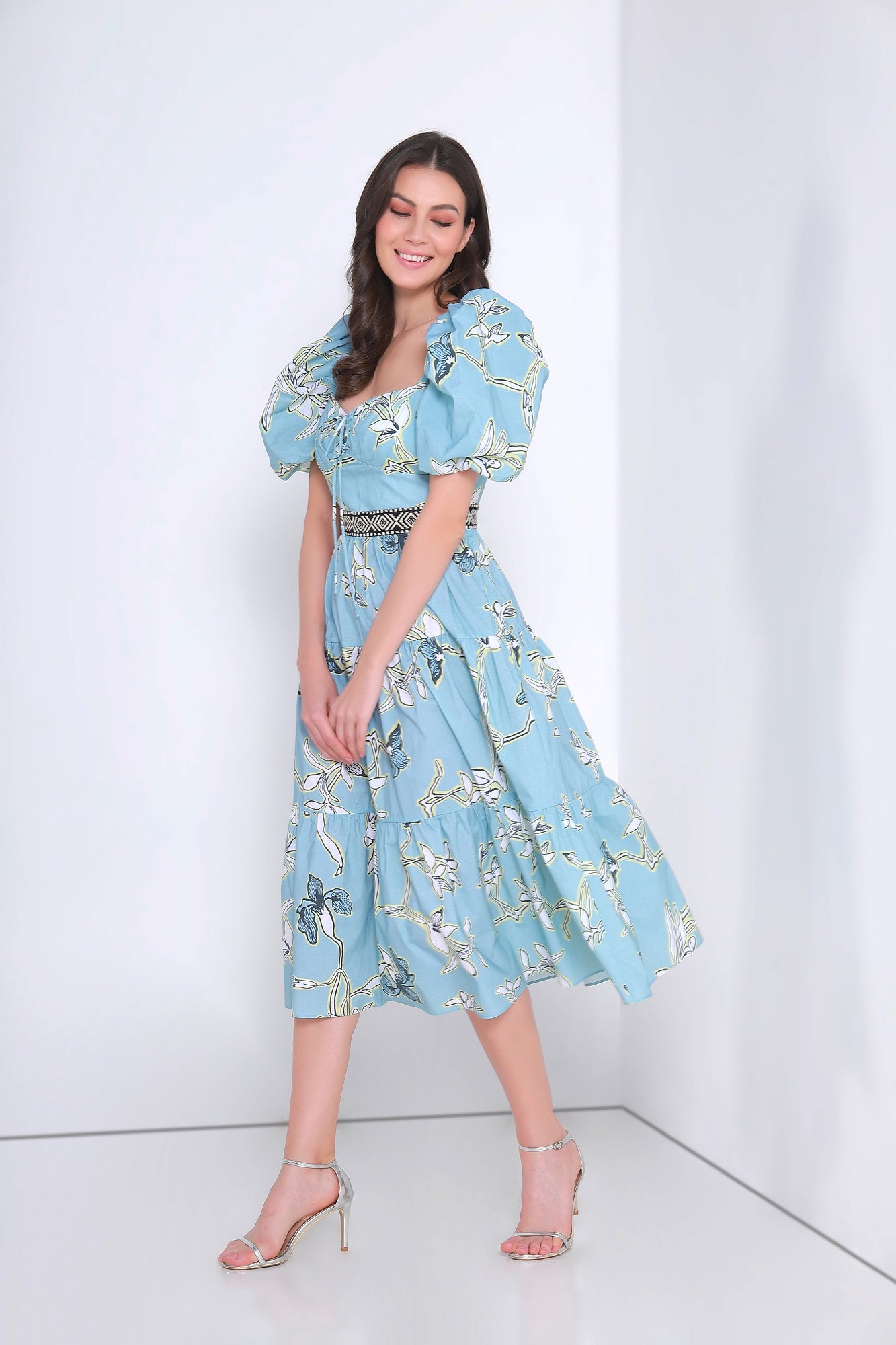 Printed Balloon Sleeves Dress - Femi9 EG