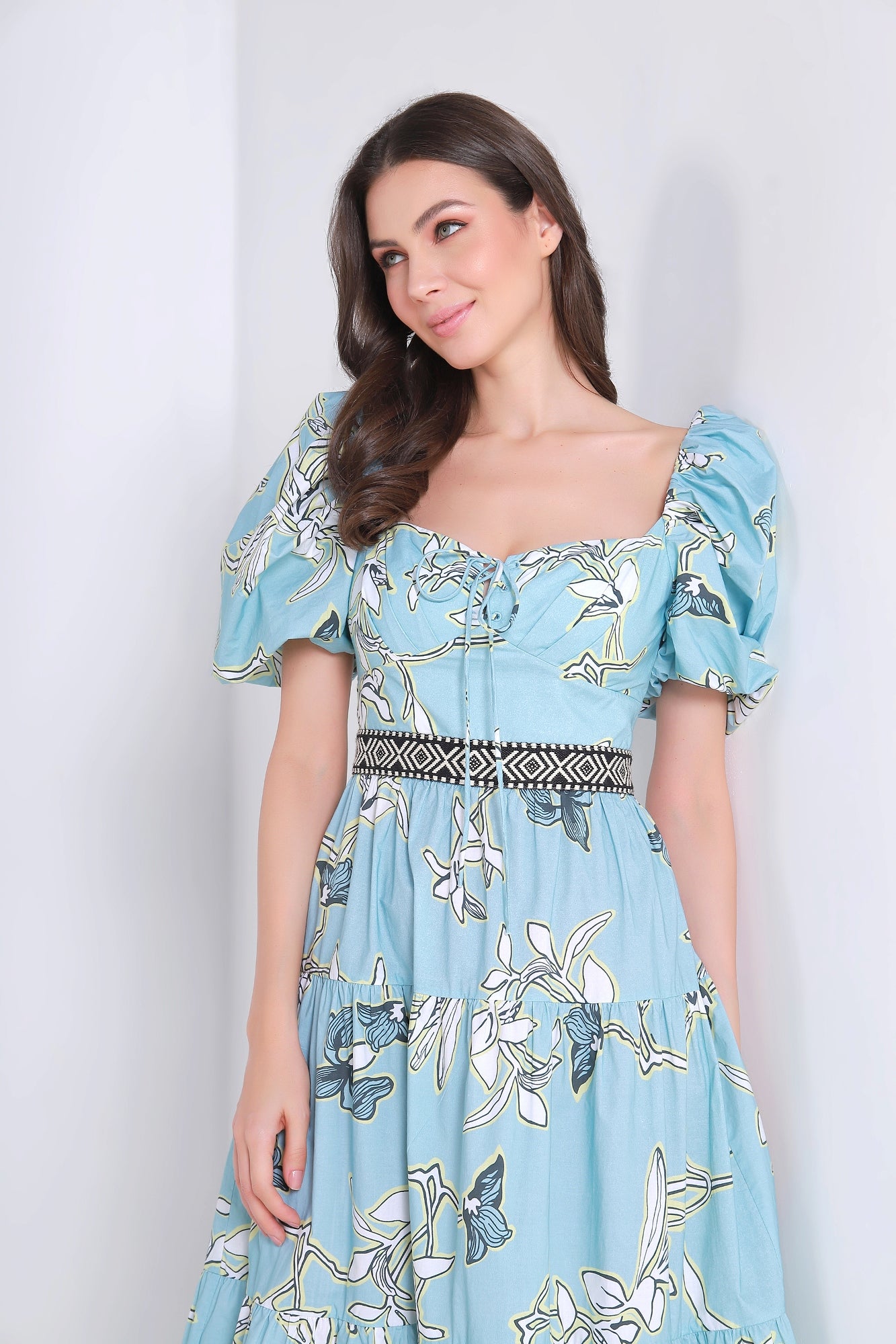 Printed Balloon Sleeves Dress - Femi9 EG