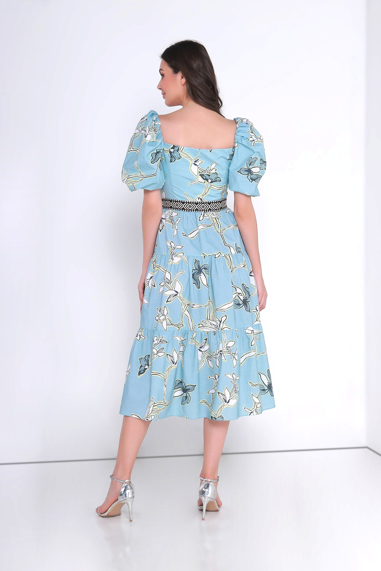 Printed Balloon Sleeves Dress - Femi9 EG