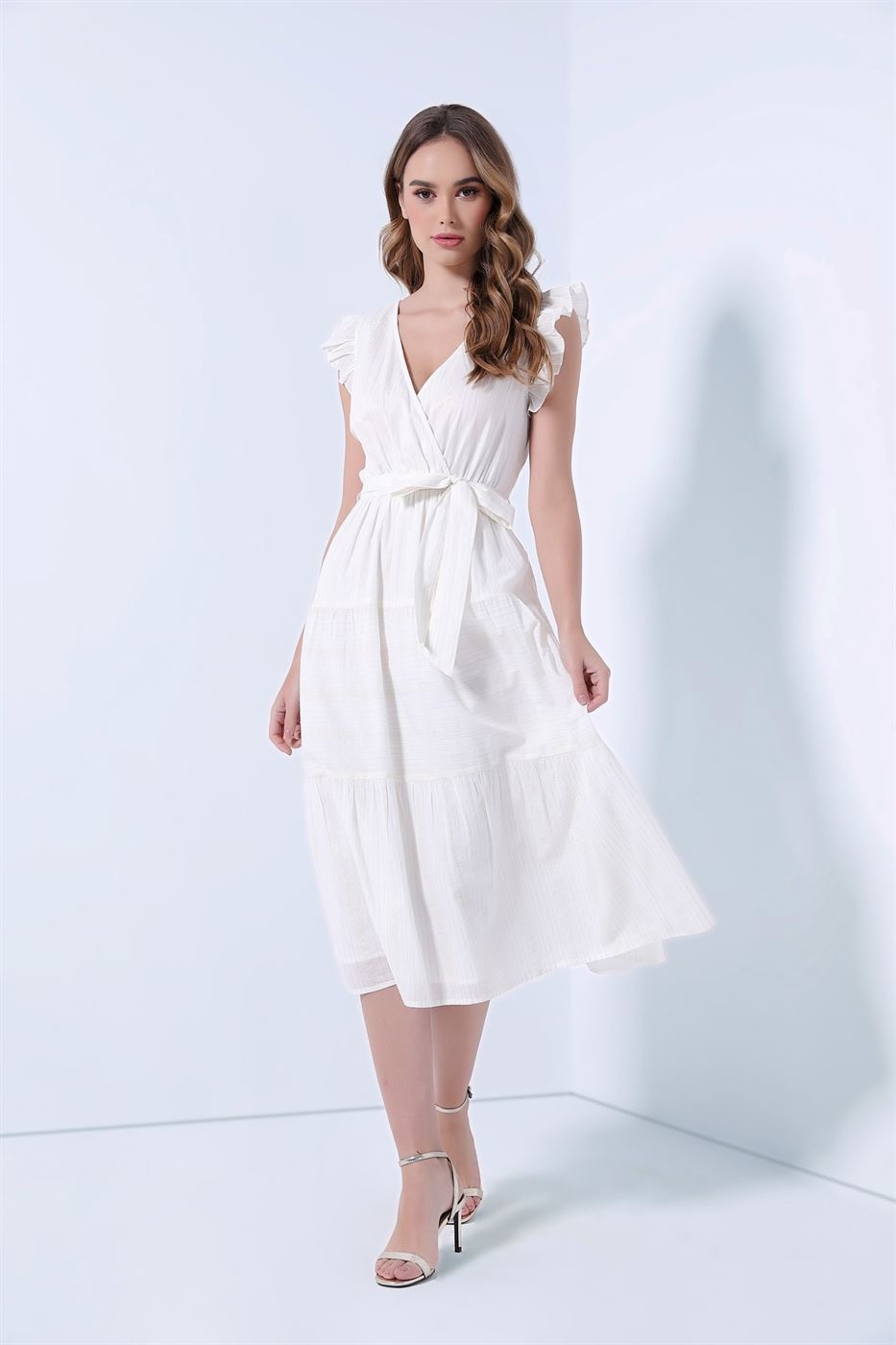 Golden Stiped Chiffon Dress - Femi9 EG