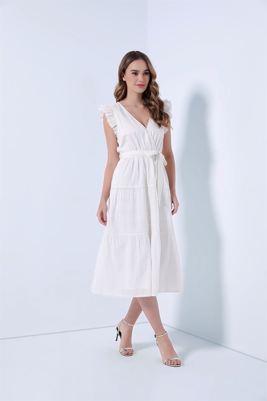 Golden Stiped Chiffon Dress - Femi9 EG