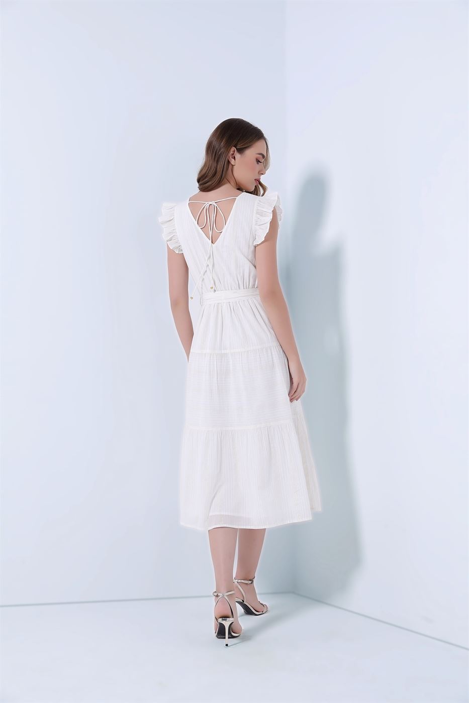 Golden Stiped Chiffon Dress - Femi9 EG