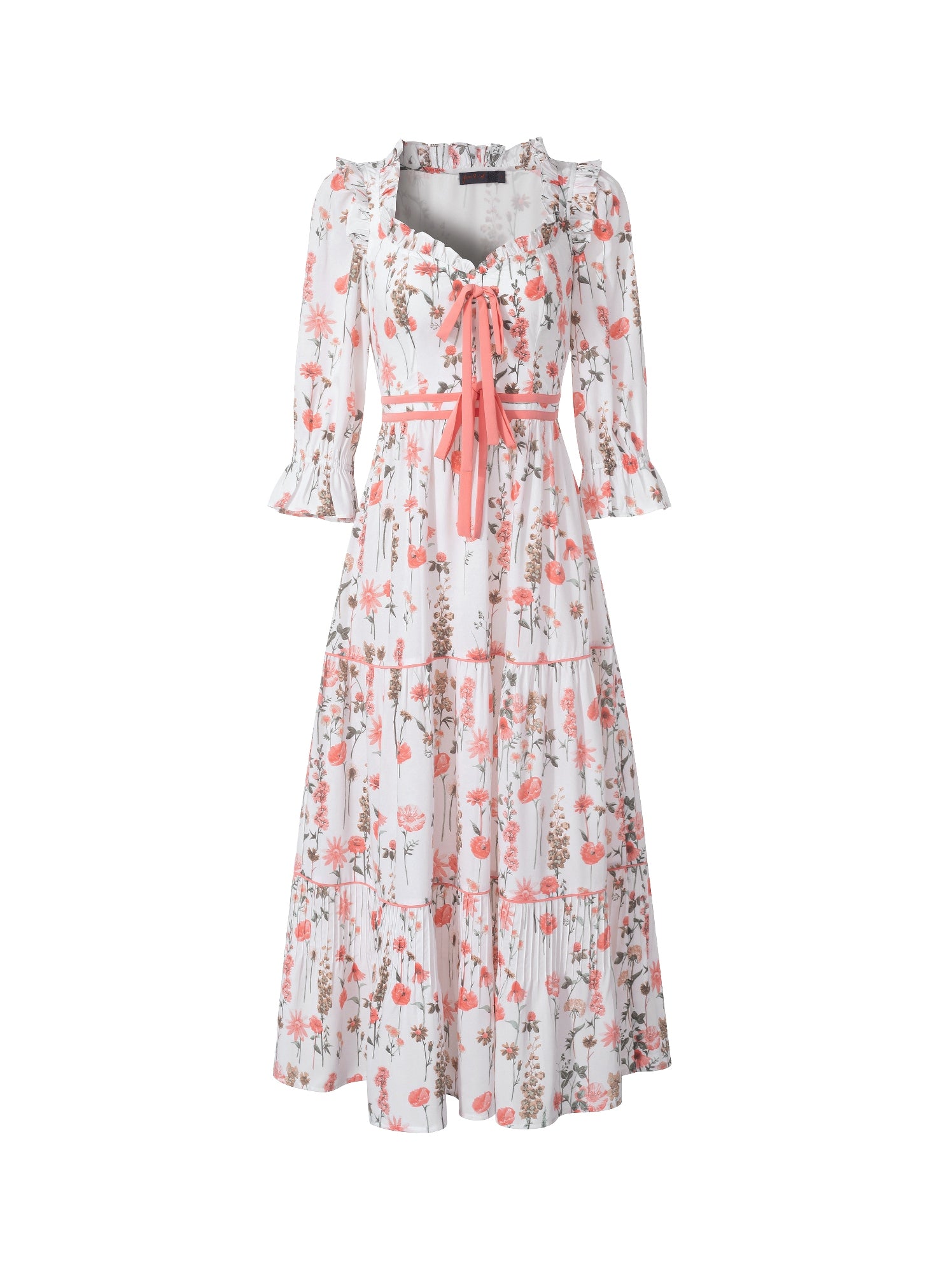 Printed Long Midi Dress With Tie - Femi9 EG