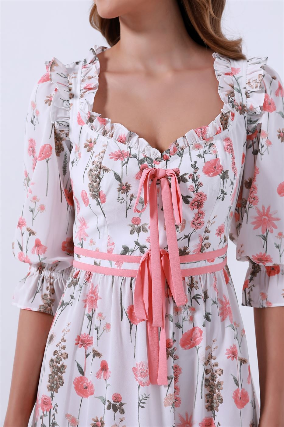 Printed Long Midi Dress With Tie - Femi9 EG