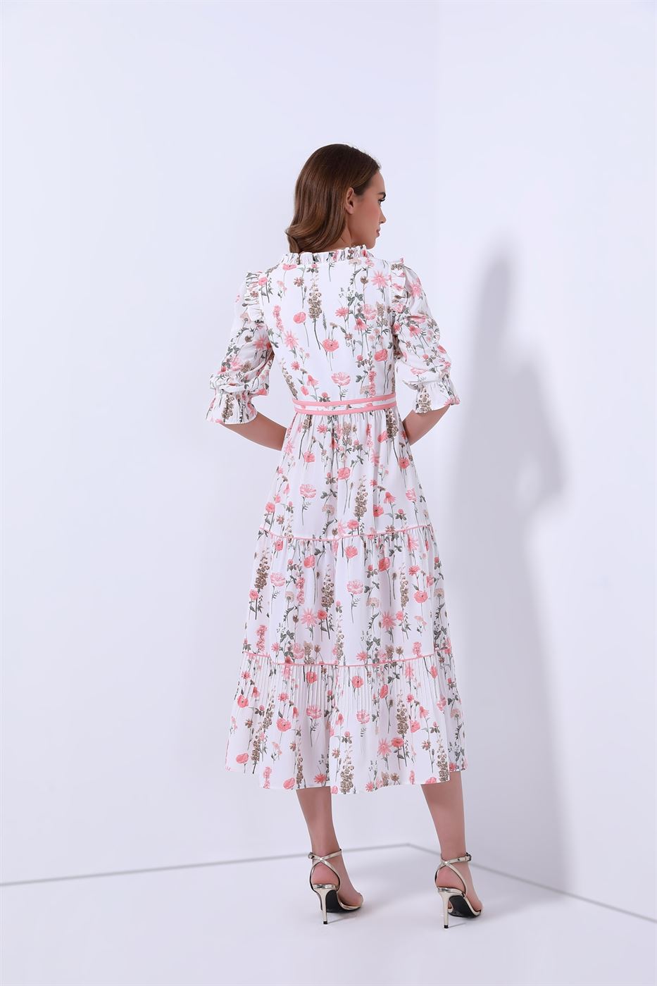 Printed Long Midi Dress With Tie - Femi9 EG