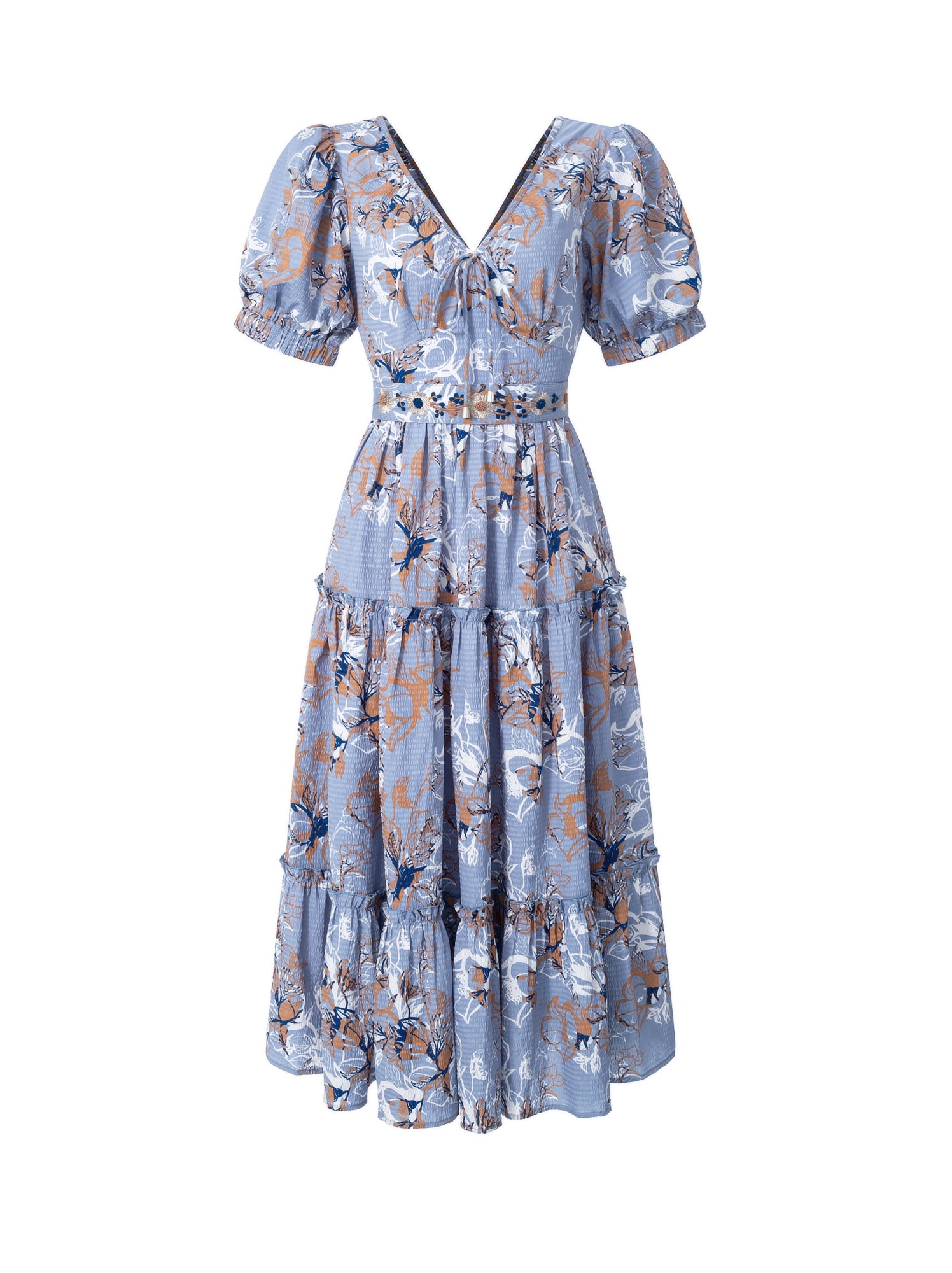 Printed Midi Dress With Ballon Sleeves - Femi9 EG