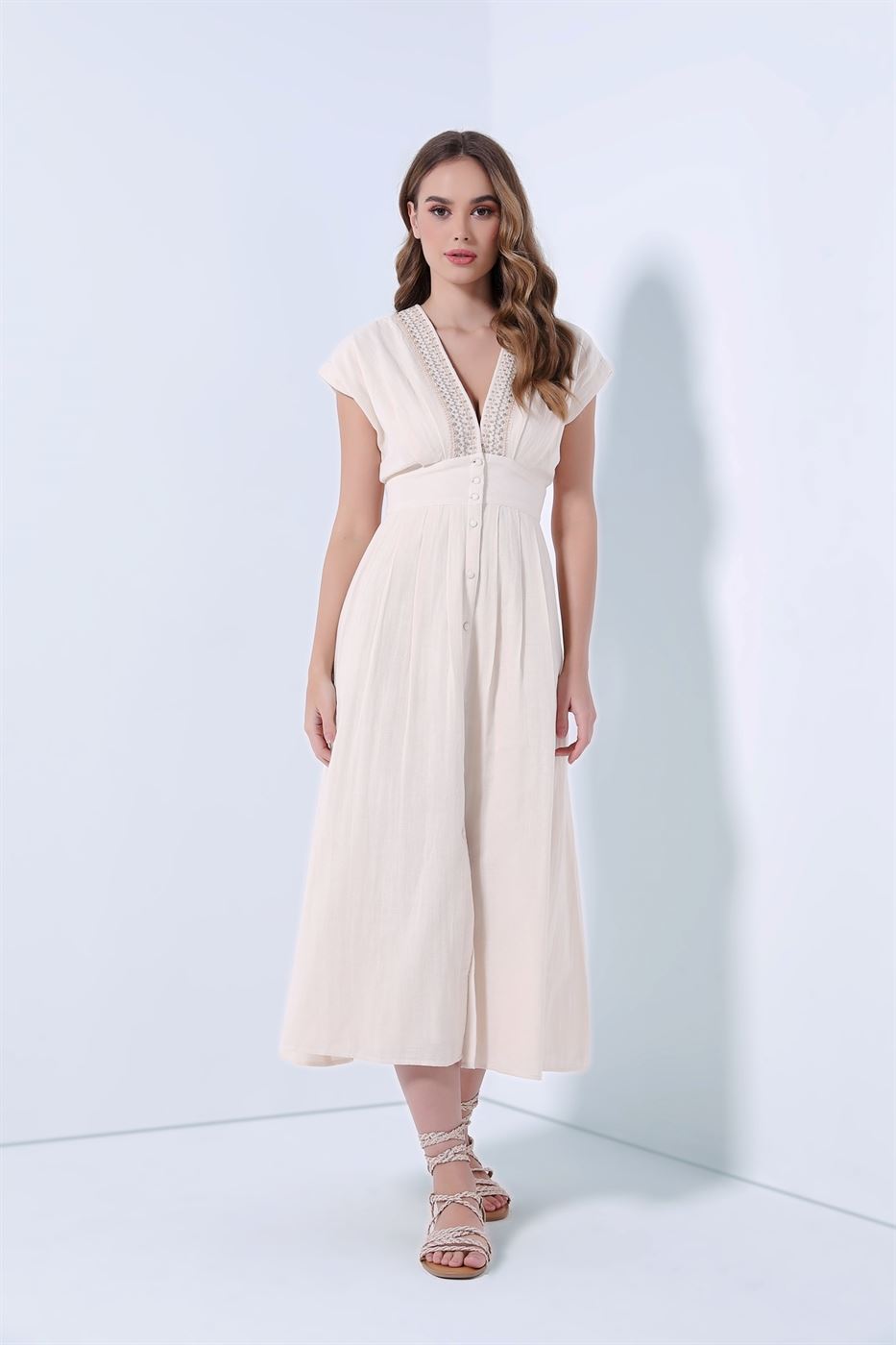 Embellished V Neckline Dress - Femi9 EG