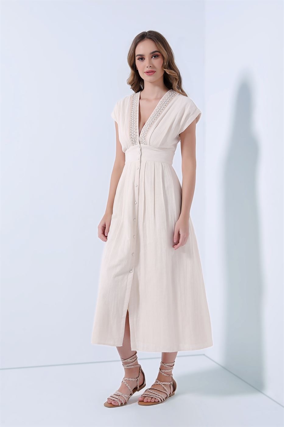 Embellished V Neckline Dress - Femi9 EG