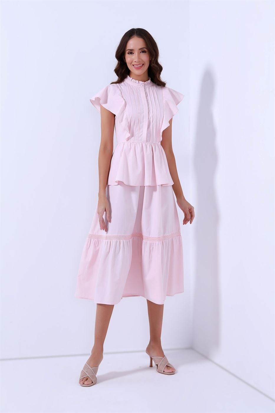 Dress Wth Smocking And Pleats Details - Femi9 EG
