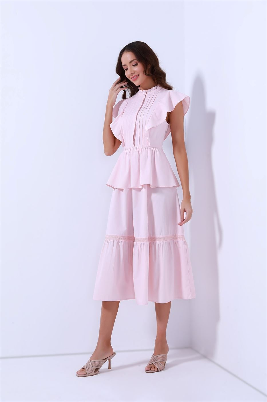 Dress Wth Smocking And Pleats Details - Femi9 EG