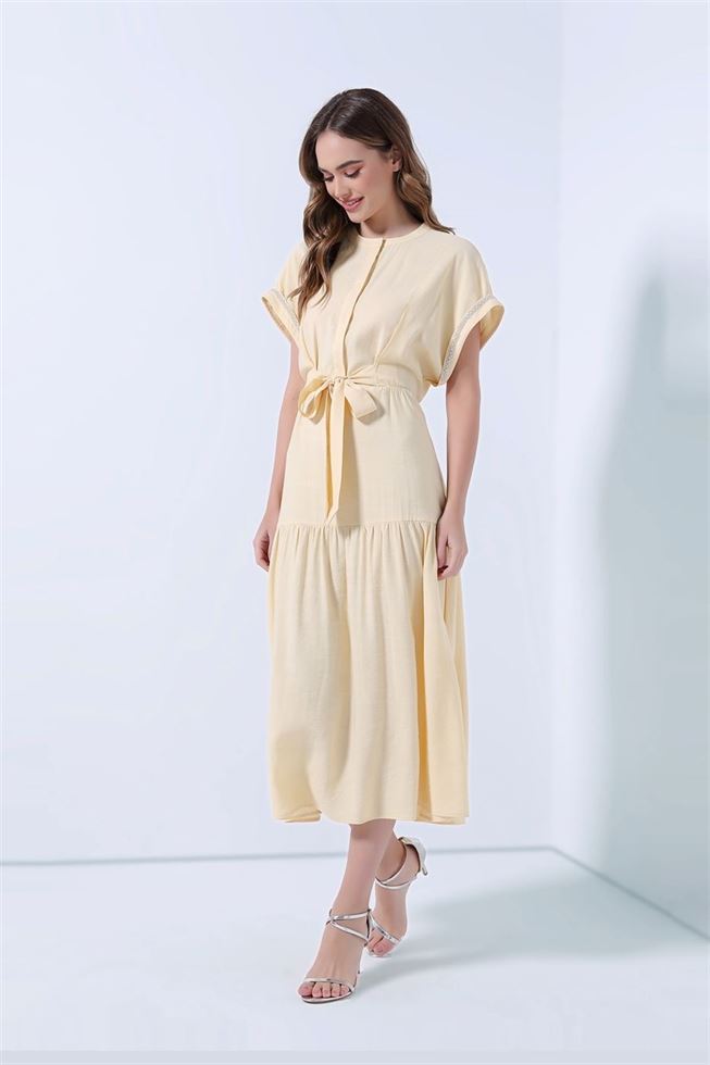 Embellished Roll Sleeves Dress - Femi9 EG