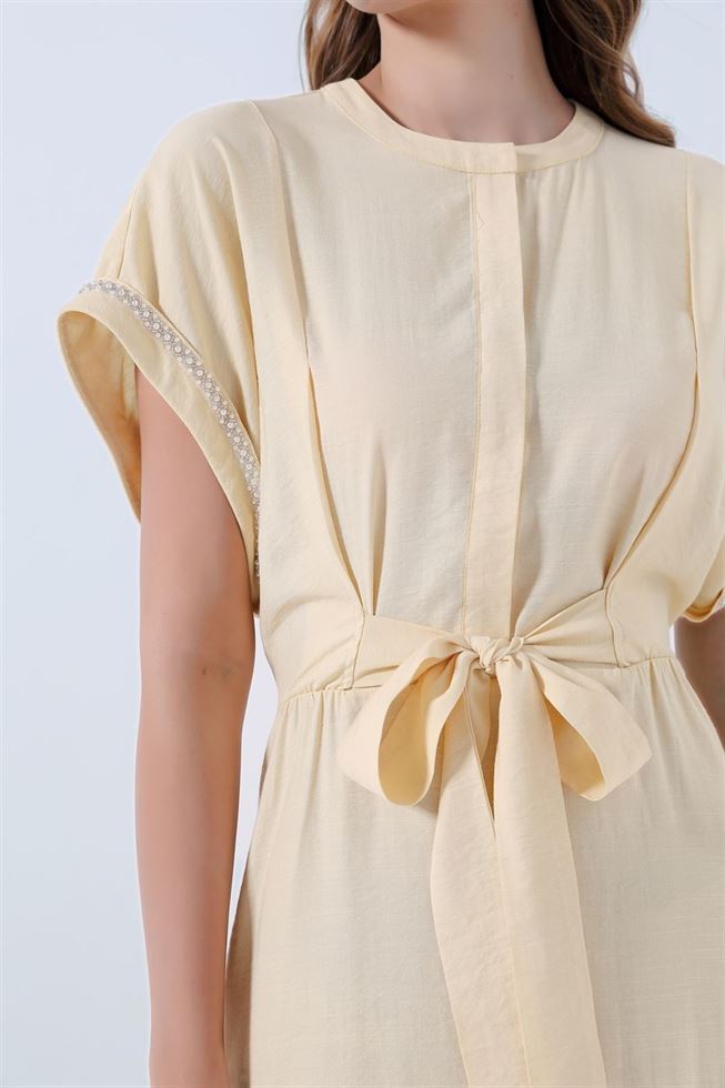 Embellished Roll Sleeves Dress - Femi9 EG