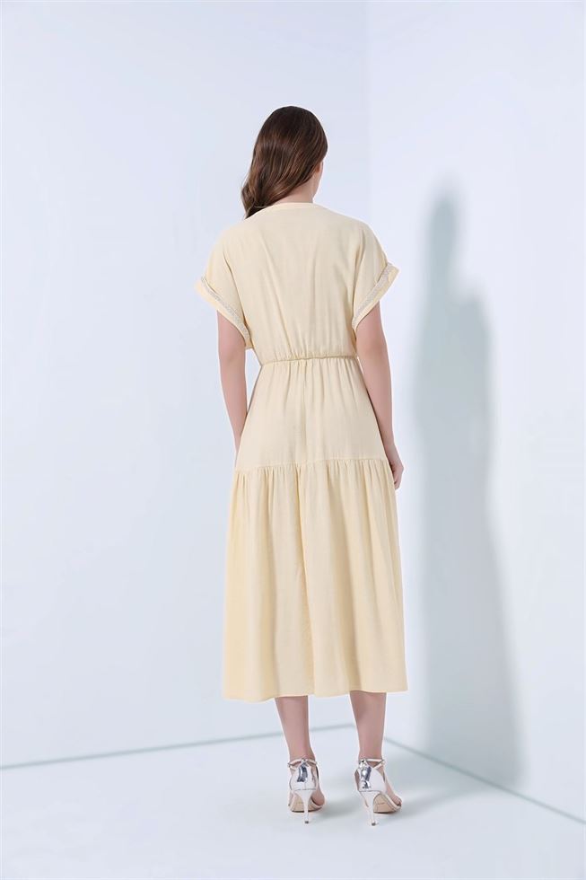Embellished Roll Sleeves Dress - Femi9 EG