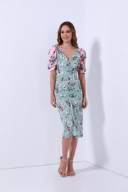 Printed Dress With Deep V Neck - Femi9 EG