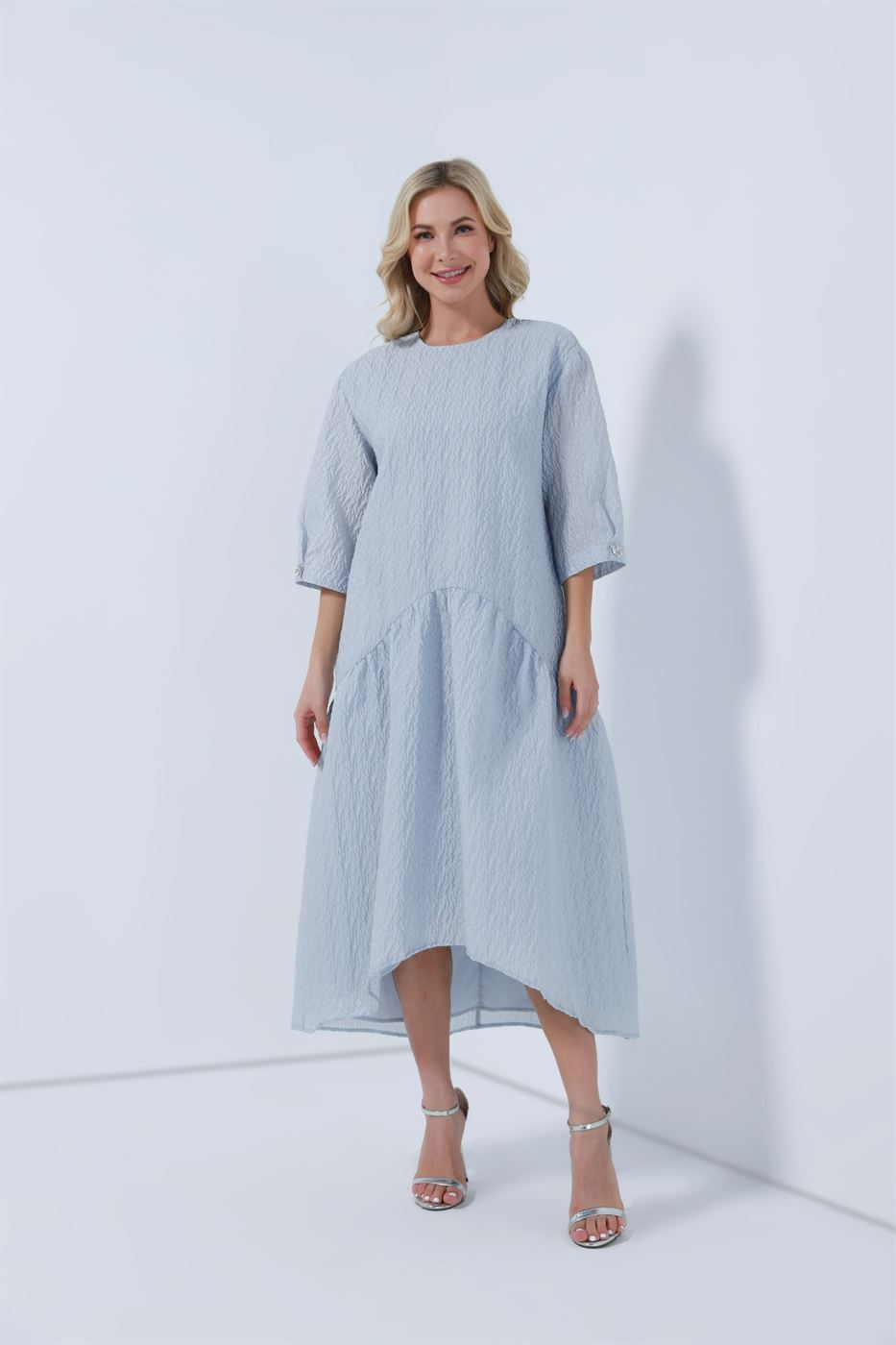 3-4 Sleeve Rounded Neck Dress - Femi9 EG