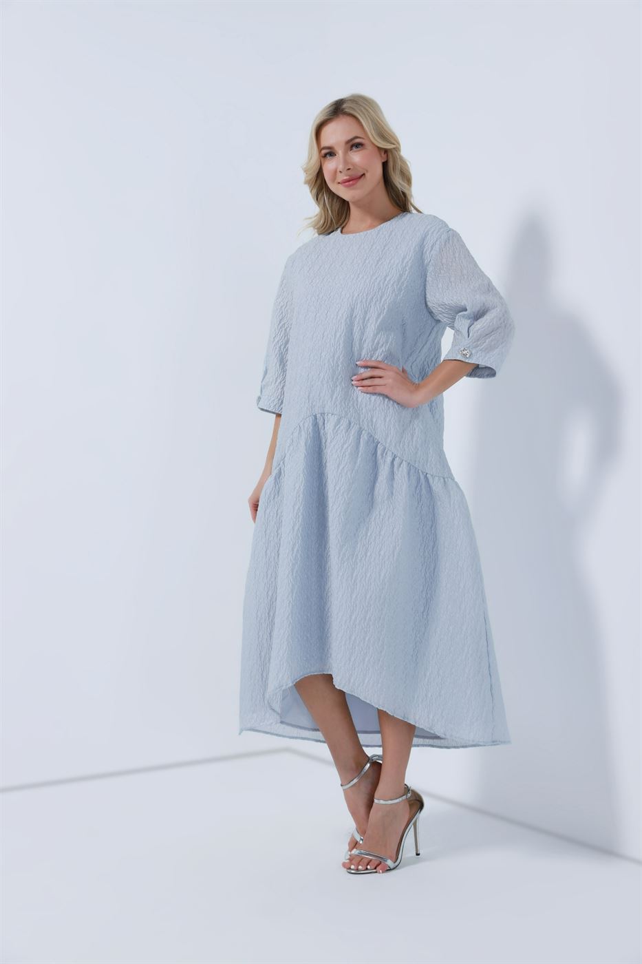 3-4 Sleeve Rounded Neck Dress - Femi9 EG