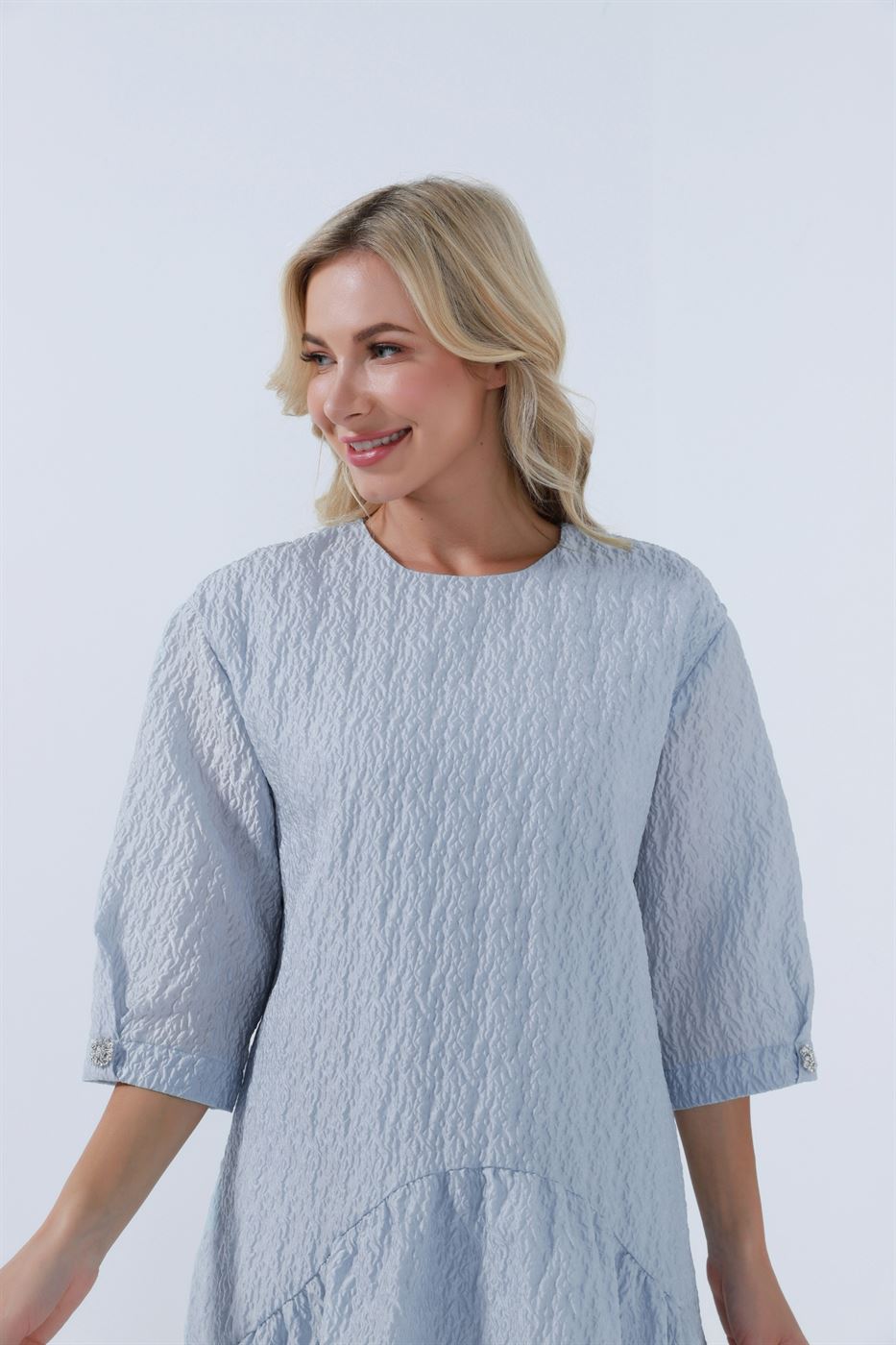 3-4 Sleeve Rounded Neck Dress - Femi9 EG