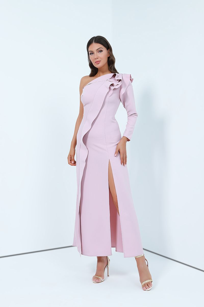 Floor Length Dress With Single Sleeve - Femi9 EG