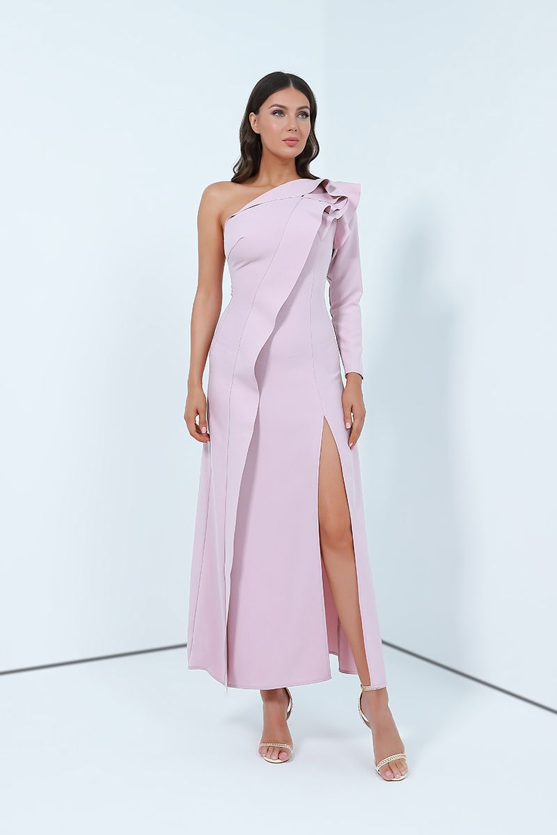 Floor Length Dress With Single Sleeve - Femi9 EG